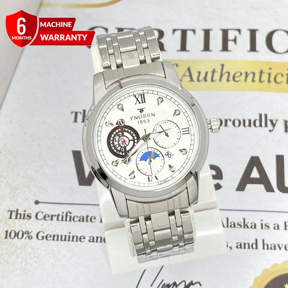FNGEEN 1853 Round Dial Stainles Steel Chain Watch For Men With Date Display