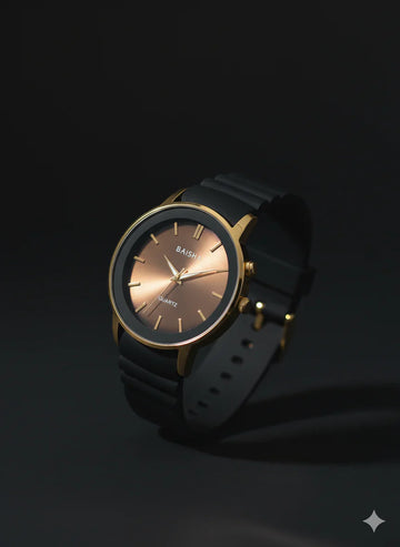 BAISHA Classic Quartz Watch – Black & Gold Edition